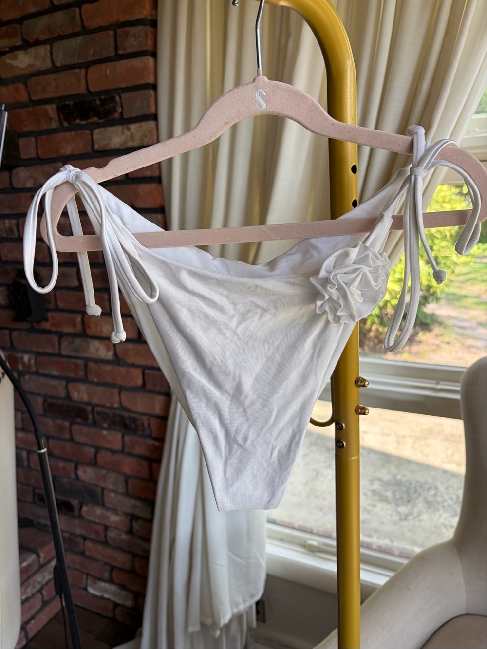 l*space White Tie-Side Bikini Bottom with Floral Detail